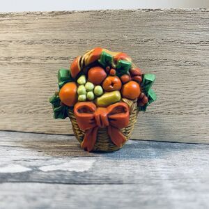 Hallmark Fall Autumn Fruit Basket Brooch Harvest Bow Resin Pin Vintage Estate